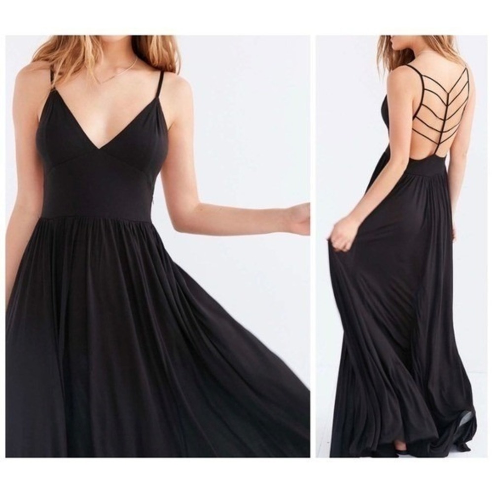 Silence + Noise Womens Black Strappy Cage Back V-Neck Maxi Dress Size M